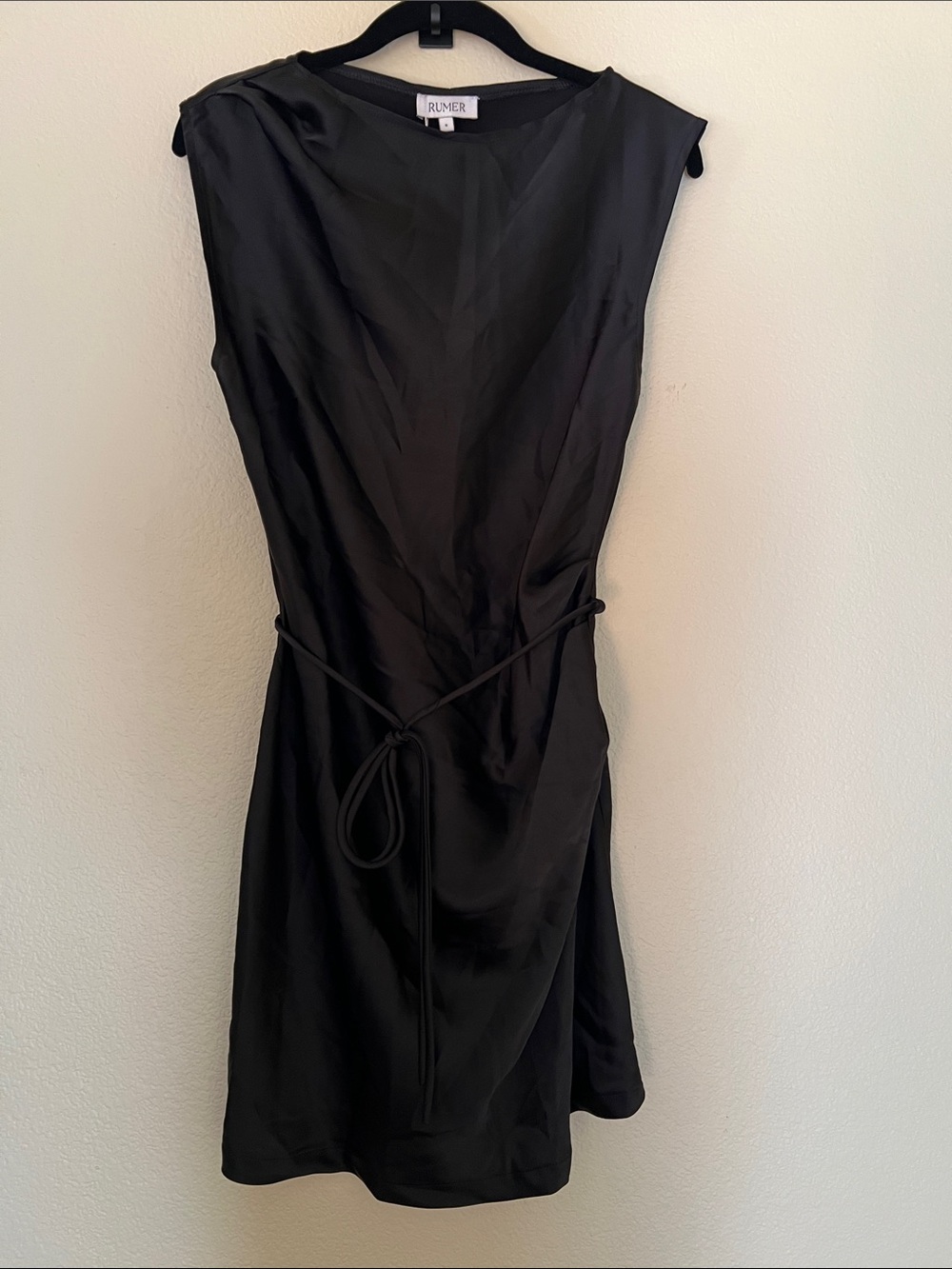 Rumer Black Sleeveless Tie-Detail Mini Dress